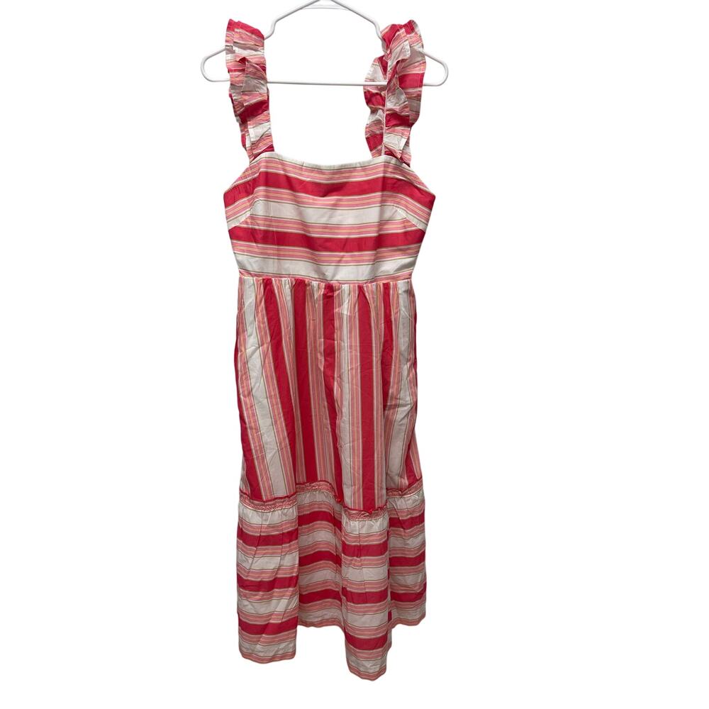 J. Crew Women's Striped Squareneck midi dress pink white stripe size 8